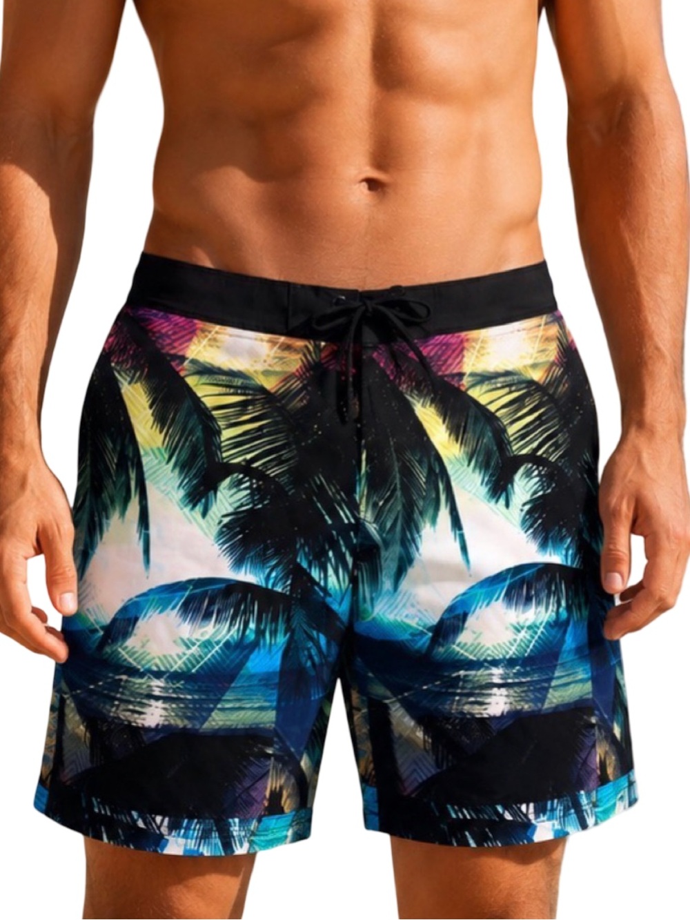 No Boundaries Tropical Palm Board Shorts Mens 40 Black Blue Swim